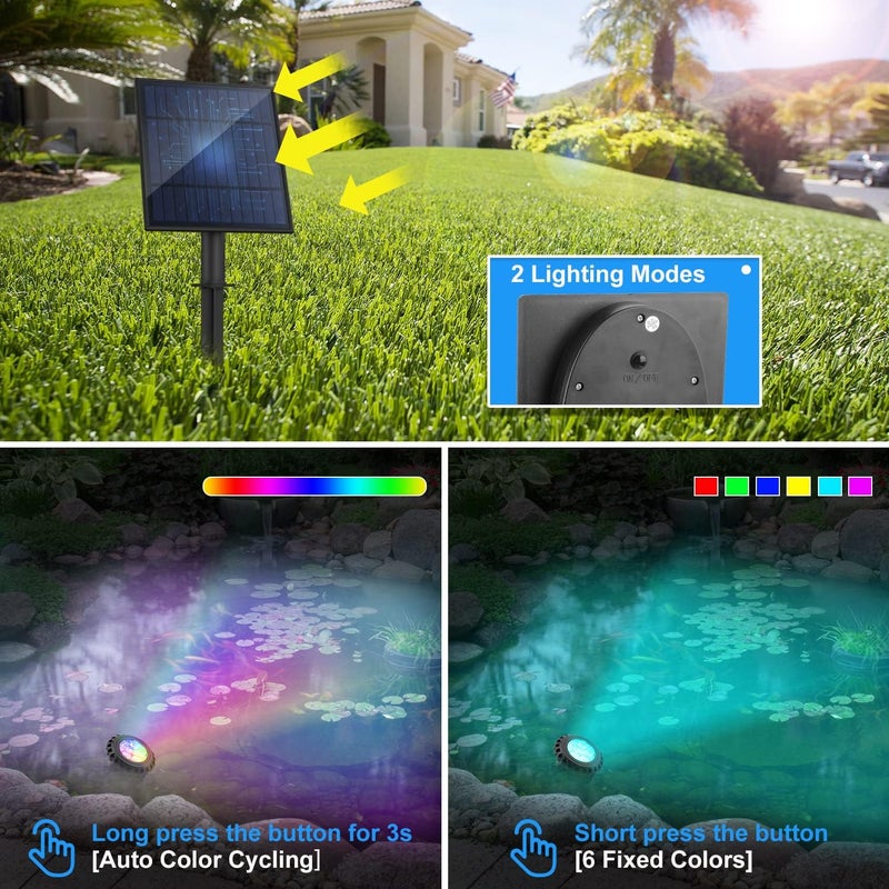 T-SUN Solar Pond Light, Super Bright LED Underwater Color Changing Solar Lights RGB Submersible Fountain Lights IP68 Waterproof Fish Tank Light for Aquarium Garden Pool Fountain Pond - Image 4